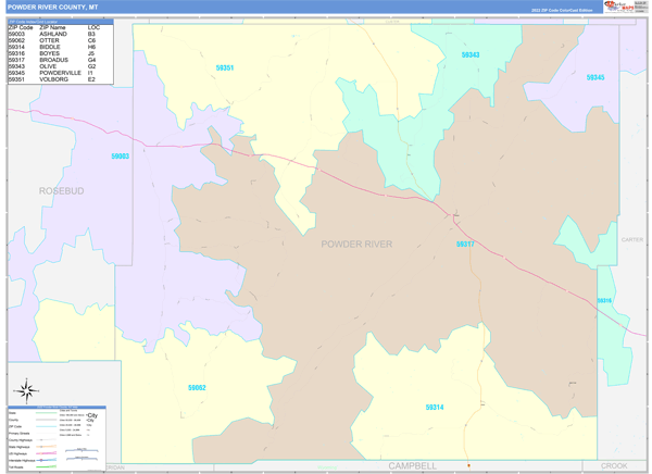 Powder River County, MT Wall Map